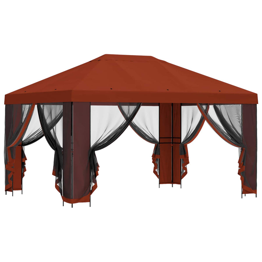 Paviljoen met zijwanden 4 × 3 m Terracotta Polyester en staal