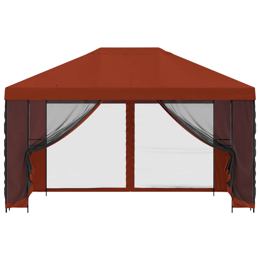 Paviljoen met zijwanden 4 × 3 m Terracotta Polyester en staal