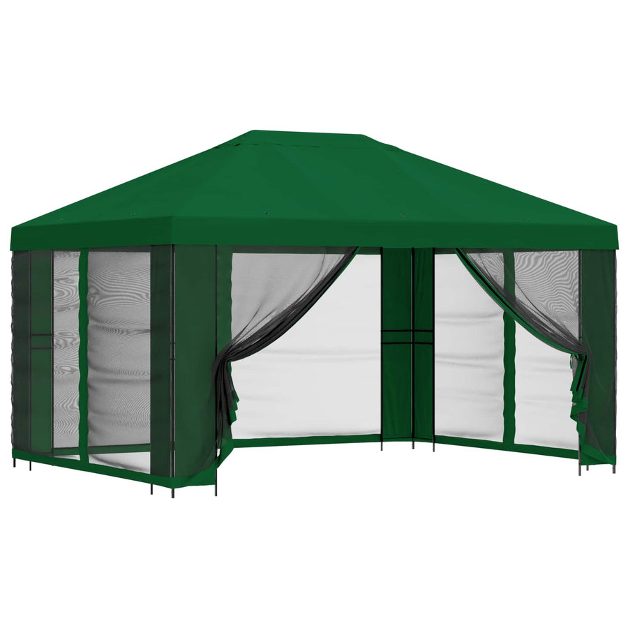 Tuin Gazebo met Zijwanden 4 × 3 m Groen Polyester en staal 190