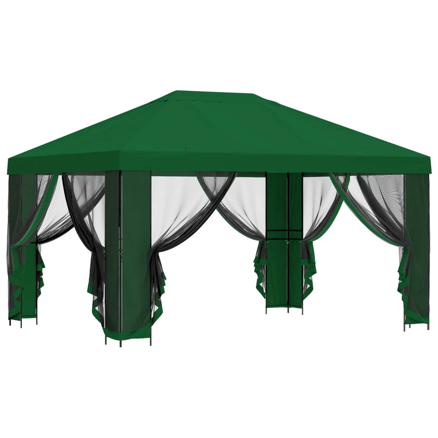 Tuin Gazebo met Zijwanden 4 × 3 m Groen Polyester en staal 190