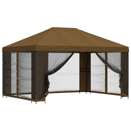 Tuin Gazebo met Zijwanden 4 × 3 m Taupe Polyester en staal 190