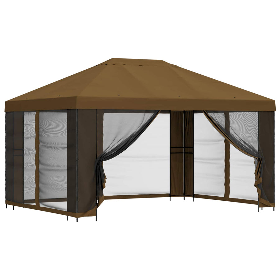 Tuin Gazebo met Zijwanden 4 × 3 m Taupe Polyester en staal 190