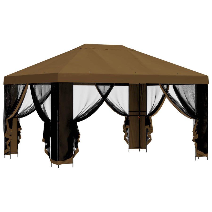Tuin Gazebo met Zijwanden 4 × 3 m Taupe Polyester en staal 190