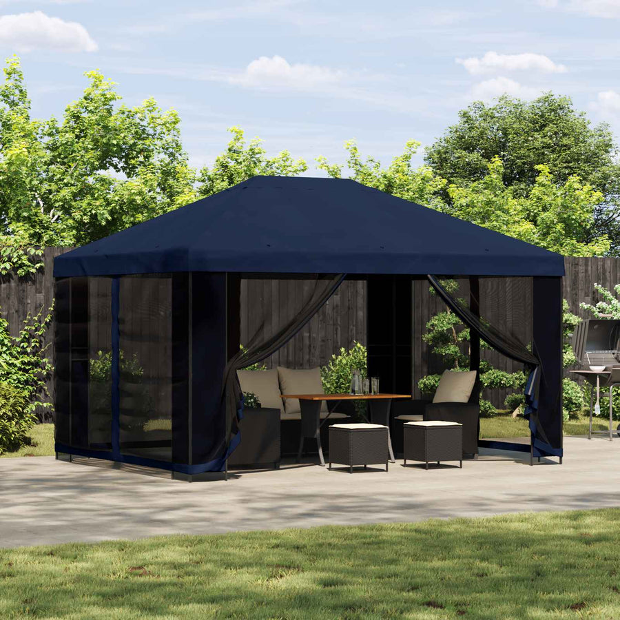 Tuin Gazebo met Zijwanden 4 × 3 m Blauw Polyester en staal 190