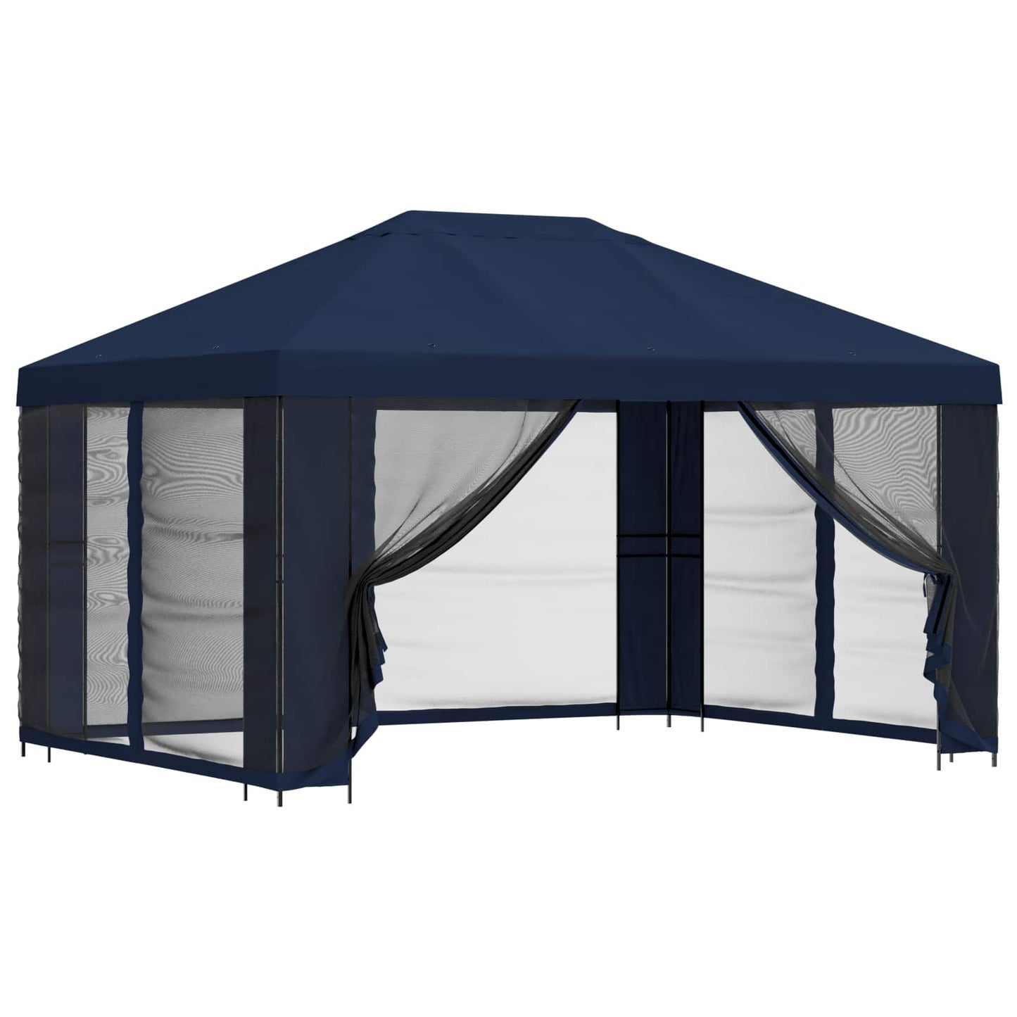 Tuin Gazebo met Zijwanden 4 × 3 m Blauw Polyester en staal 190