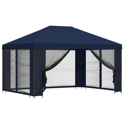 Tuin Gazebo met Zijwanden 4 × 3 m Blauw Polyester en staal 190