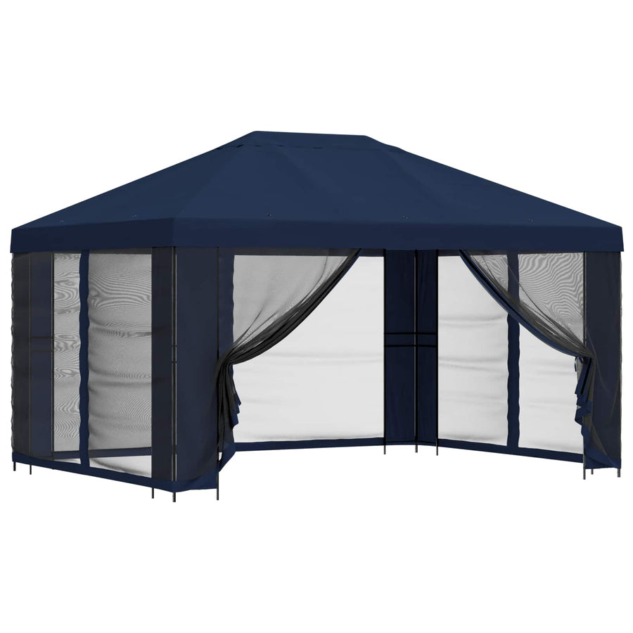 Tuin Gazebo met Zijwanden 4 × 3 m Blauw Polyester en staal 190