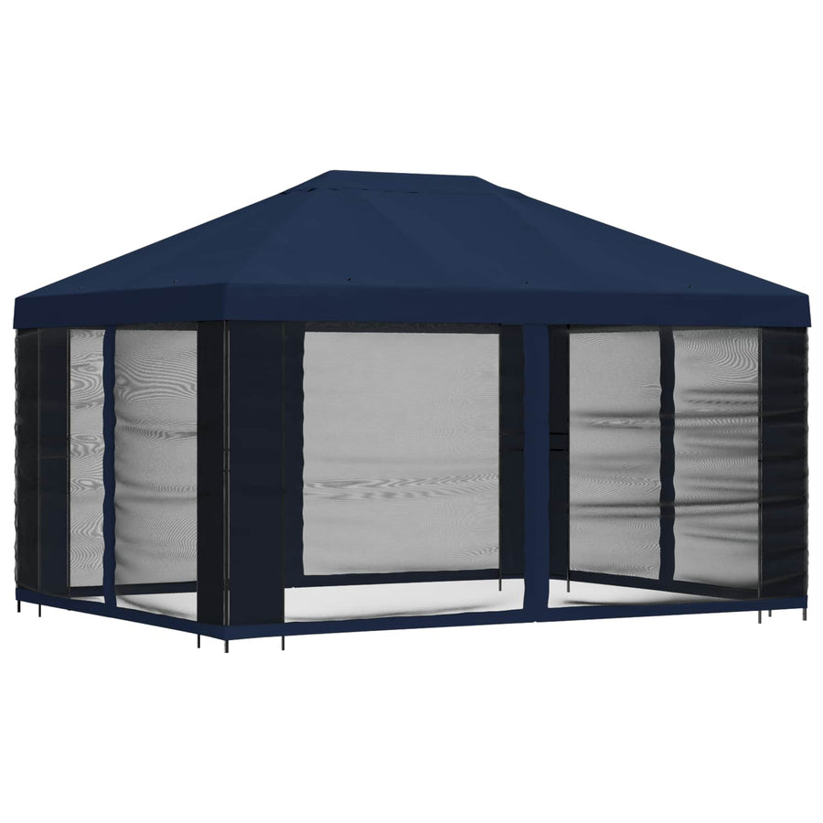 Tuin Gazebo met Zijwanden 4 × 3 m Blauw Polyester en staal 190