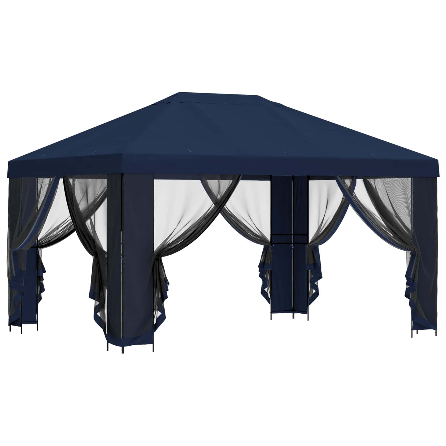 Tuin Gazebo met Zijwanden 4 × 3 m Blauw Polyester en staal 190
