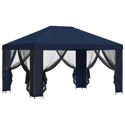 Tuin Gazebo met Zijwanden 4 × 3 m Blauw Polyester en staal 190