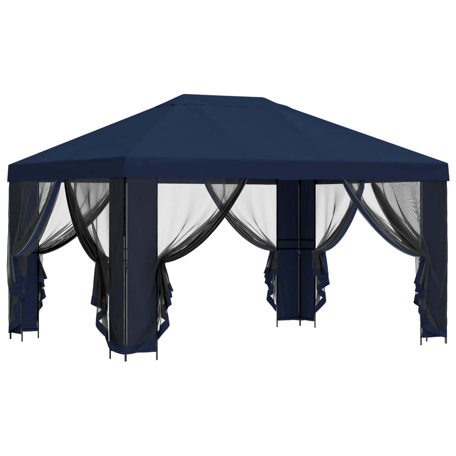 Tuin Gazebo met Zijwanden 4 × 3 m Blauw Polyester en staal 190