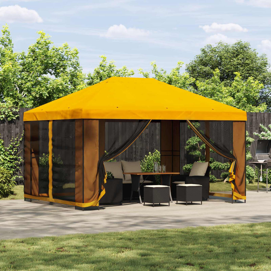 Tuin Gazebo met Zijwanden 4 × 3 m Geel Polyester en staal 190