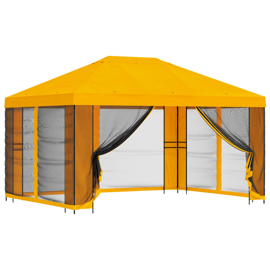 Tuin Gazebo met Zijwanden 4 × 3 m Geel Polyester en staal 190