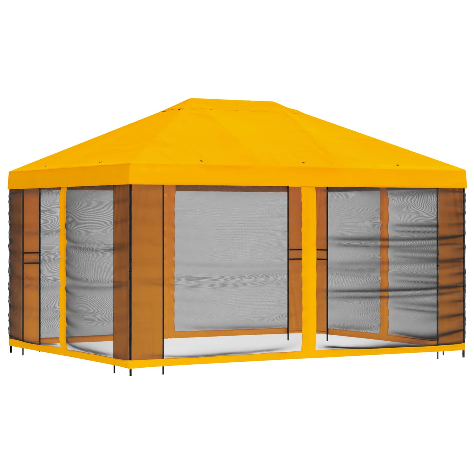 Tuin Gazebo met Zijwanden 4 × 3 m Geel Polyester en staal 190