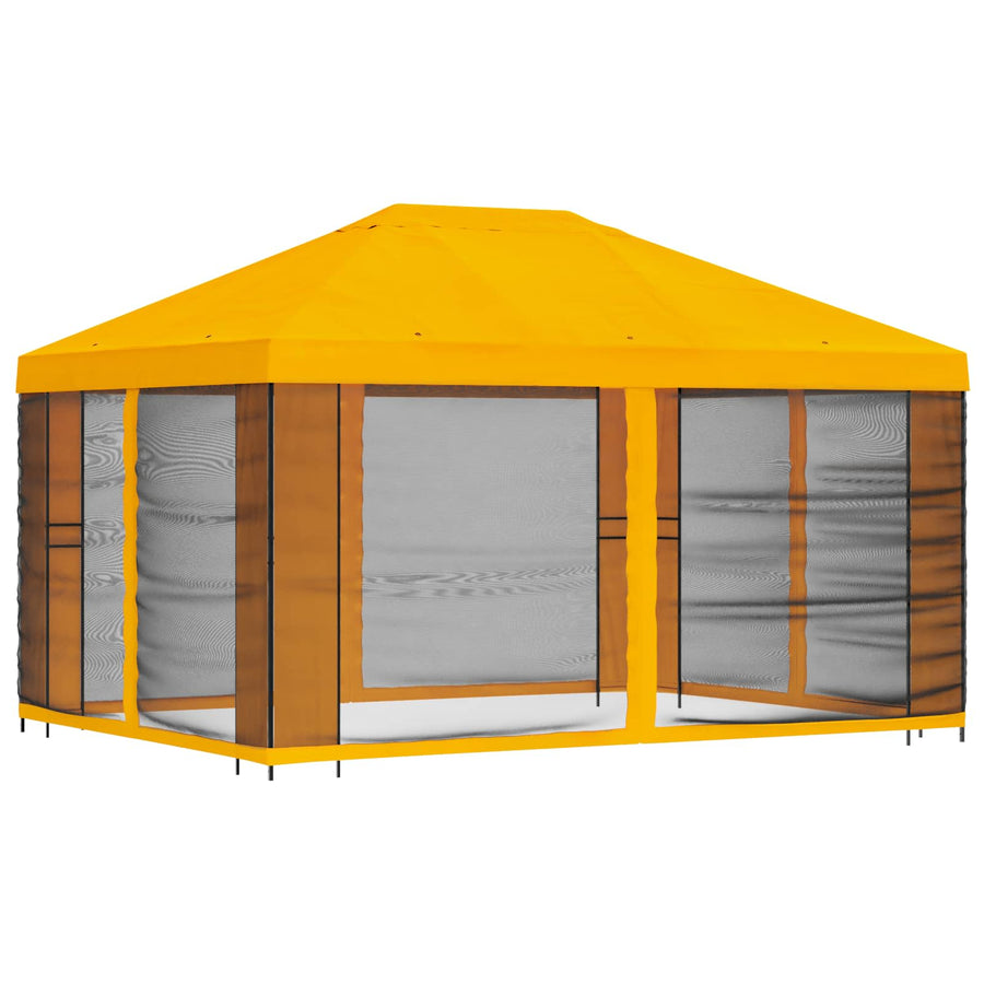 Tuin Gazebo met Zijwanden 4 × 3 m Geel Polyester en staal 190