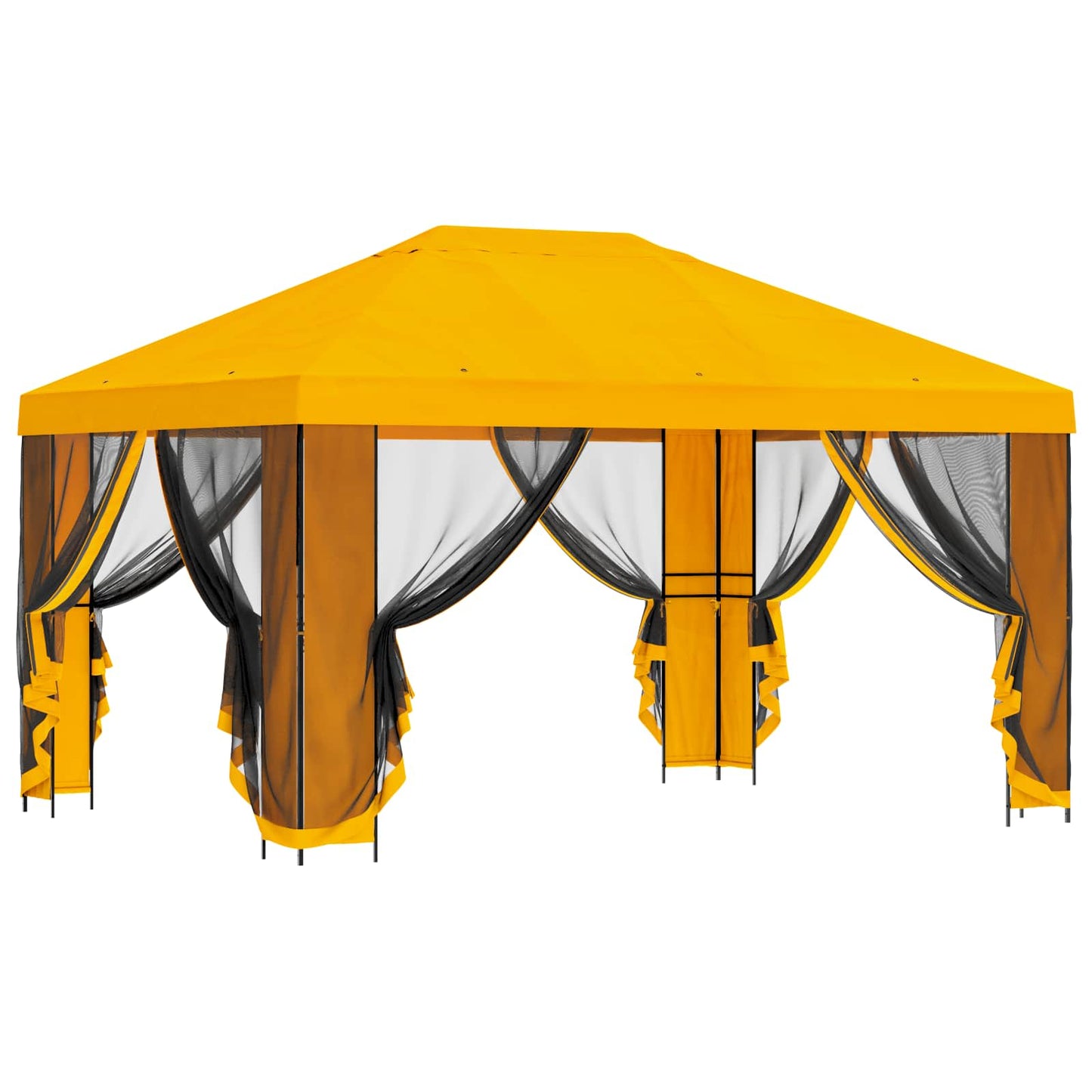 Tuin Gazebo met Zijwanden 4 × 3 m Geel Polyester en staal 190