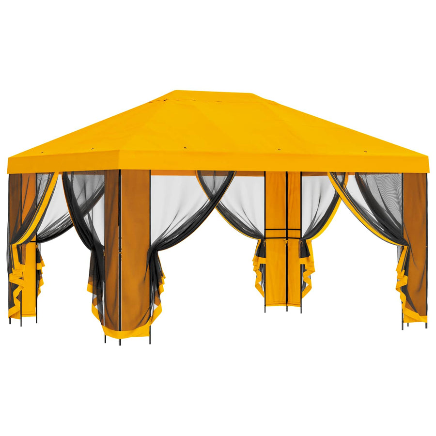 Tuin Gazebo met Zijwanden 4 × 3 m Geel Polyester en staal 190