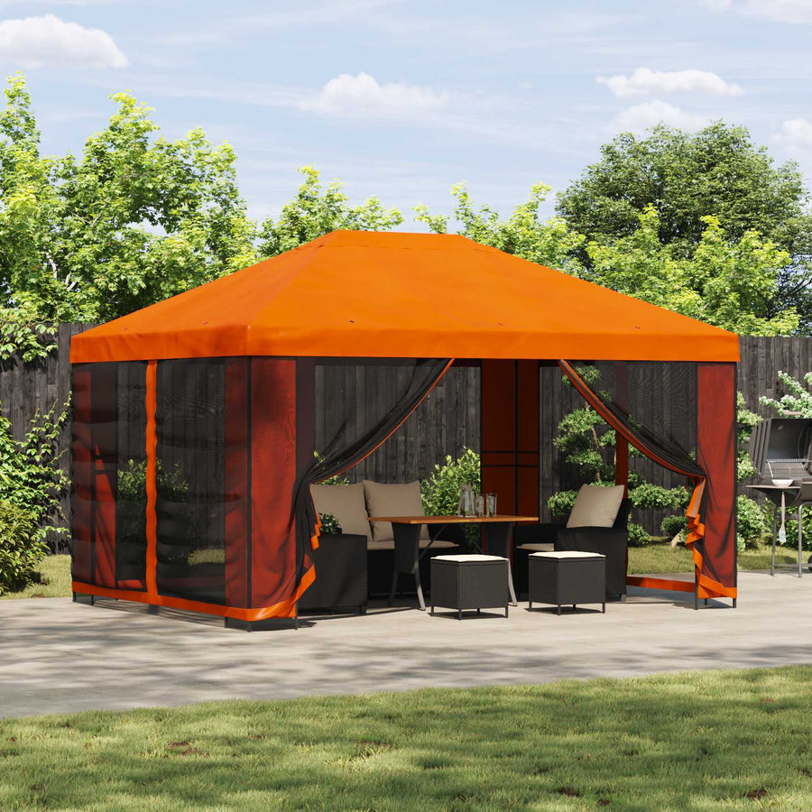 Tuin Gazebo met Zijwanden 4 × 3 m Oranje Polyester en staal 190