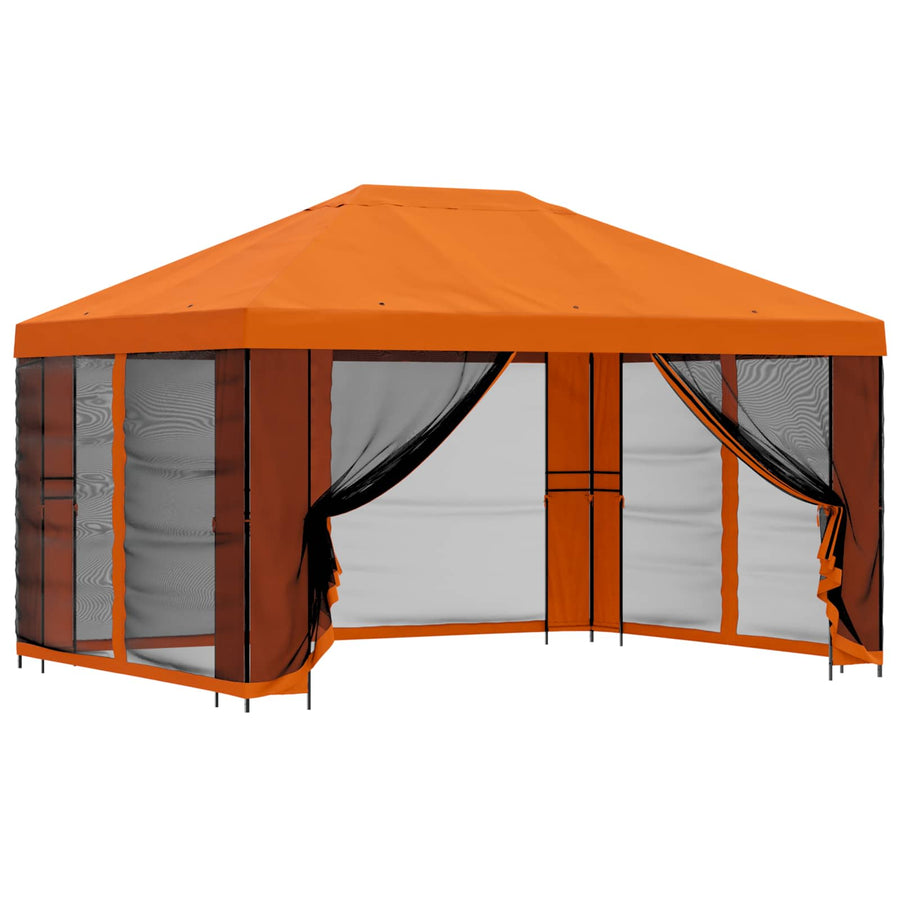 Tuin Gazebo met Zijwanden 4 × 3 m Oranje Polyester en staal 190