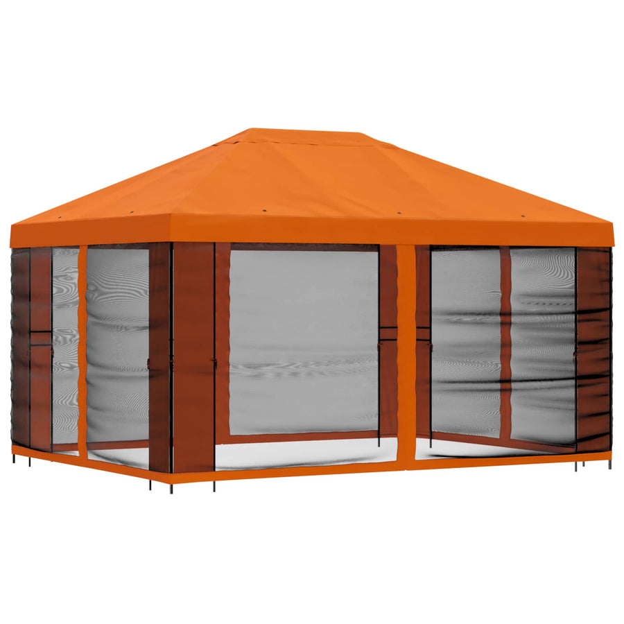Tuin Gazebo met Zijwanden 4 × 3 m Oranje Polyester en staal 190