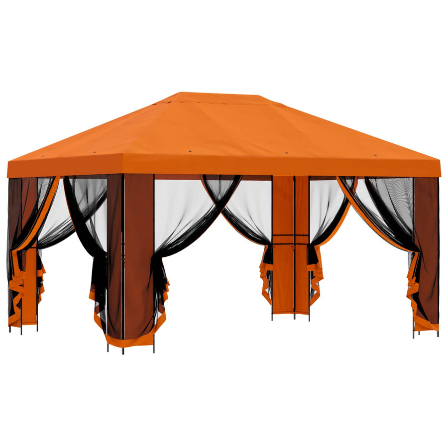 Tuin Gazebo met Zijwanden 4 × 3 m Oranje Polyester en staal 190