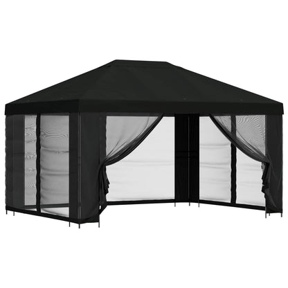Paviljoen met zijwanden 4 × 3 m Zwart Polyester en staal