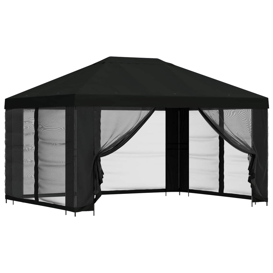 Paviljoen met zijwanden 4 × 3 m Zwart Polyester en staal
