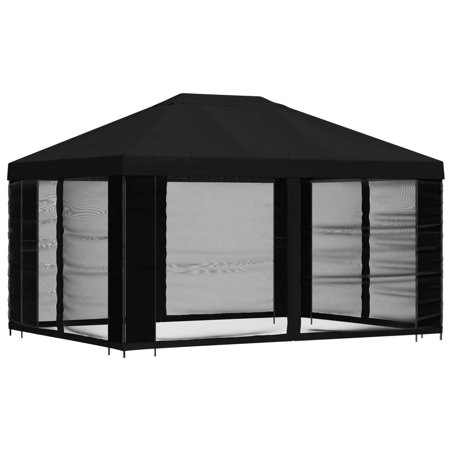 Paviljoen met zijwanden 4 × 3 m Zwart Polyester en staal