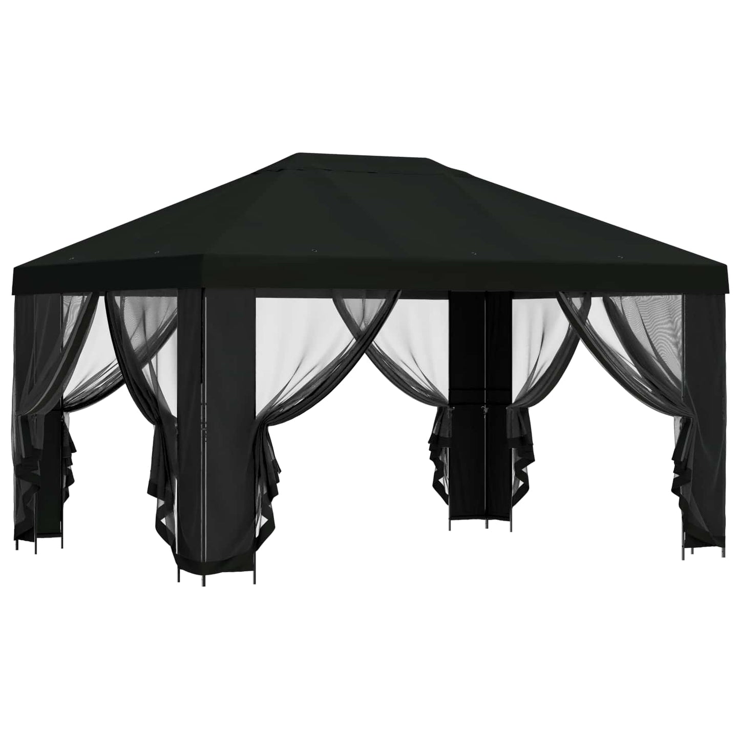 Paviljoen met zijwanden 4 × 3 m Zwart Polyester en staal