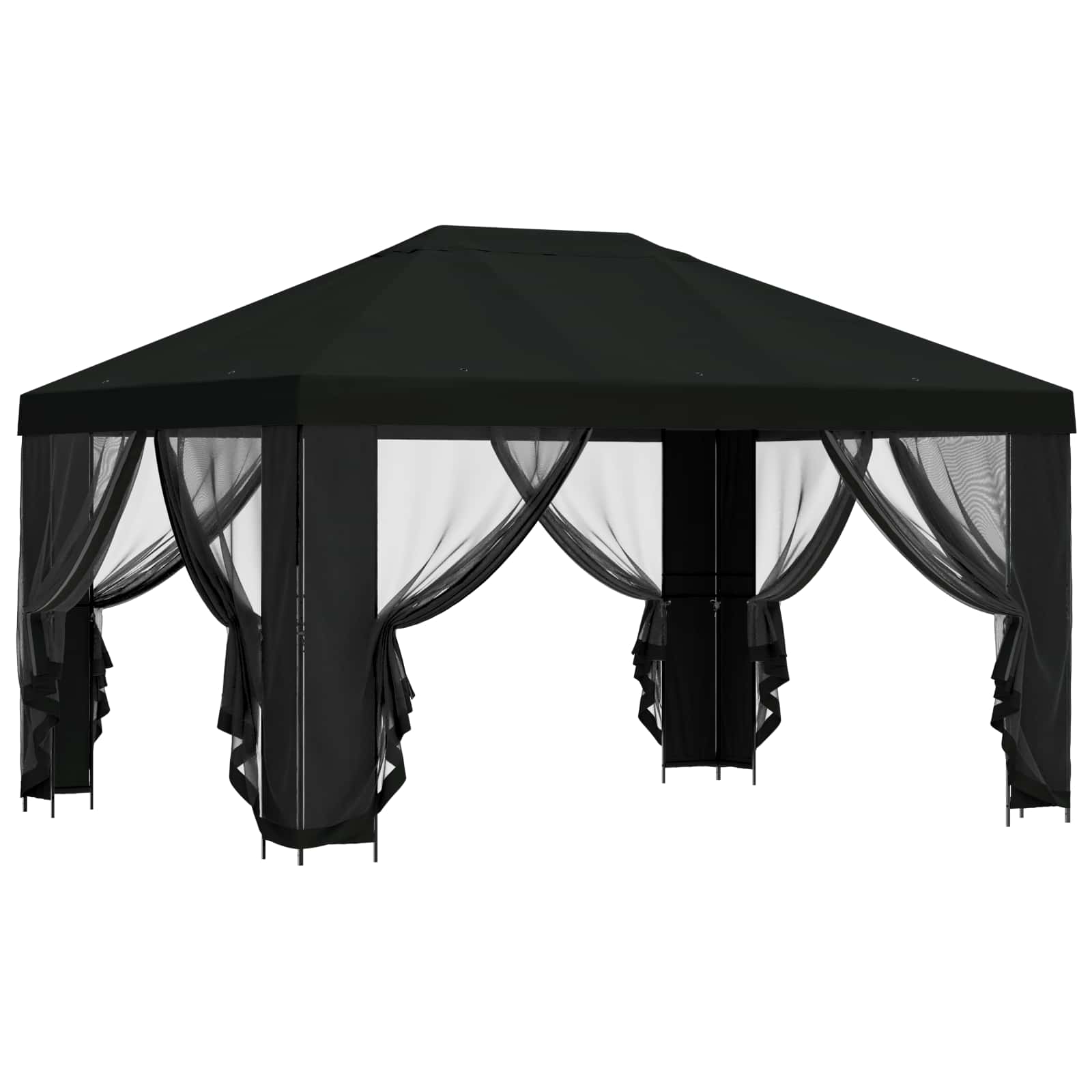 Paviljoen met zijwanden 4 × 3 m Zwart Polyester en staal