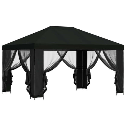 Paviljoen met zijwanden 4 × 3 m Zwart Polyester en staal