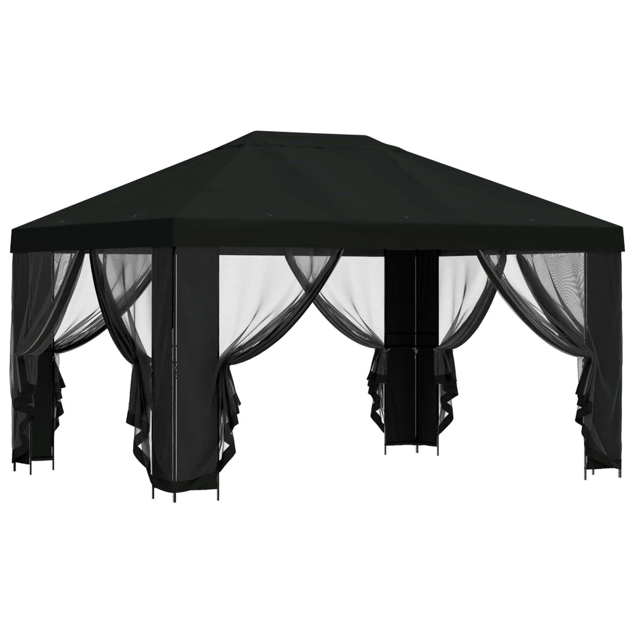 Paviljoen met zijwanden 4 × 3 m Zwart Polyester en staal