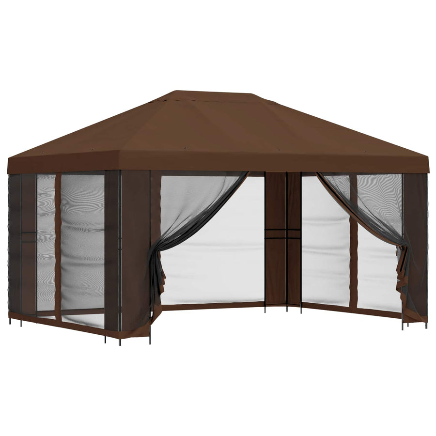 Tuin Gazebo met Zijwanden 4 × 3 m Bruin Polyester en staal 190