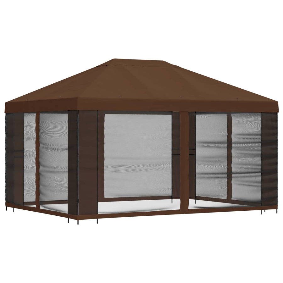 Tuin Gazebo met Zijwanden 4 × 3 m Bruin Polyester en staal 190