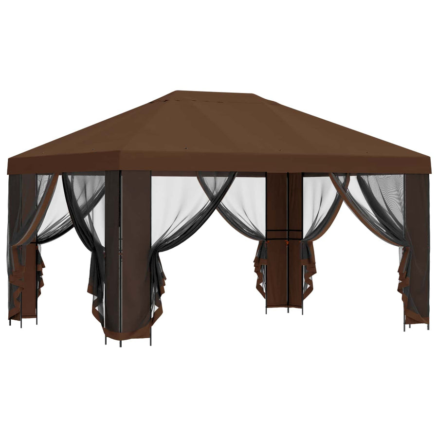 Tuin Gazebo met Zijwanden 4 × 3 m Bruin Polyester en staal 190