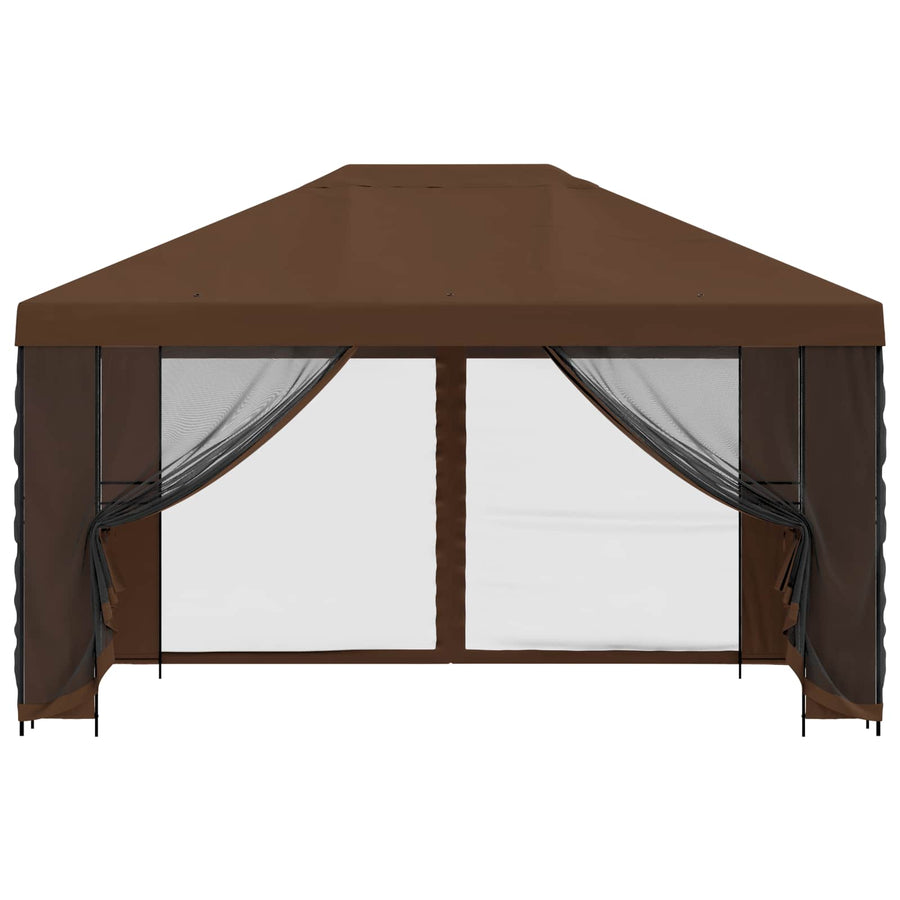 Tuin Gazebo met Zijwanden 4 × 3 m Bruin Polyester en staal 190