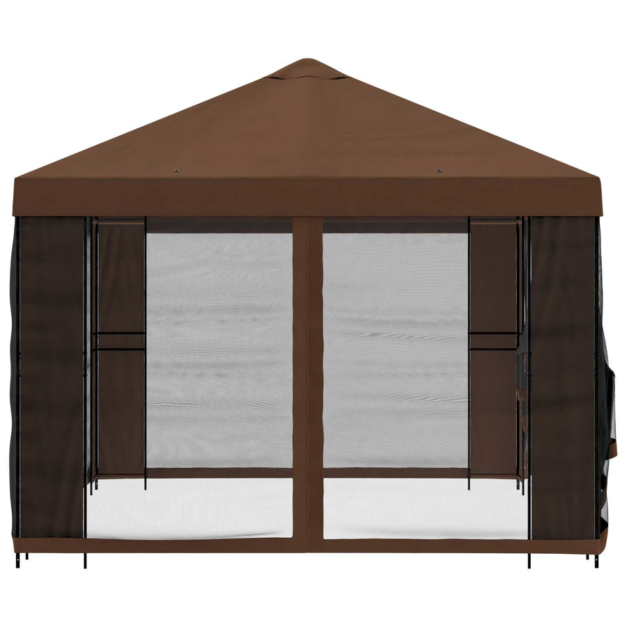 Tuin Gazebo met Zijwanden 4 × 3 m Bruin Polyester en staal 190