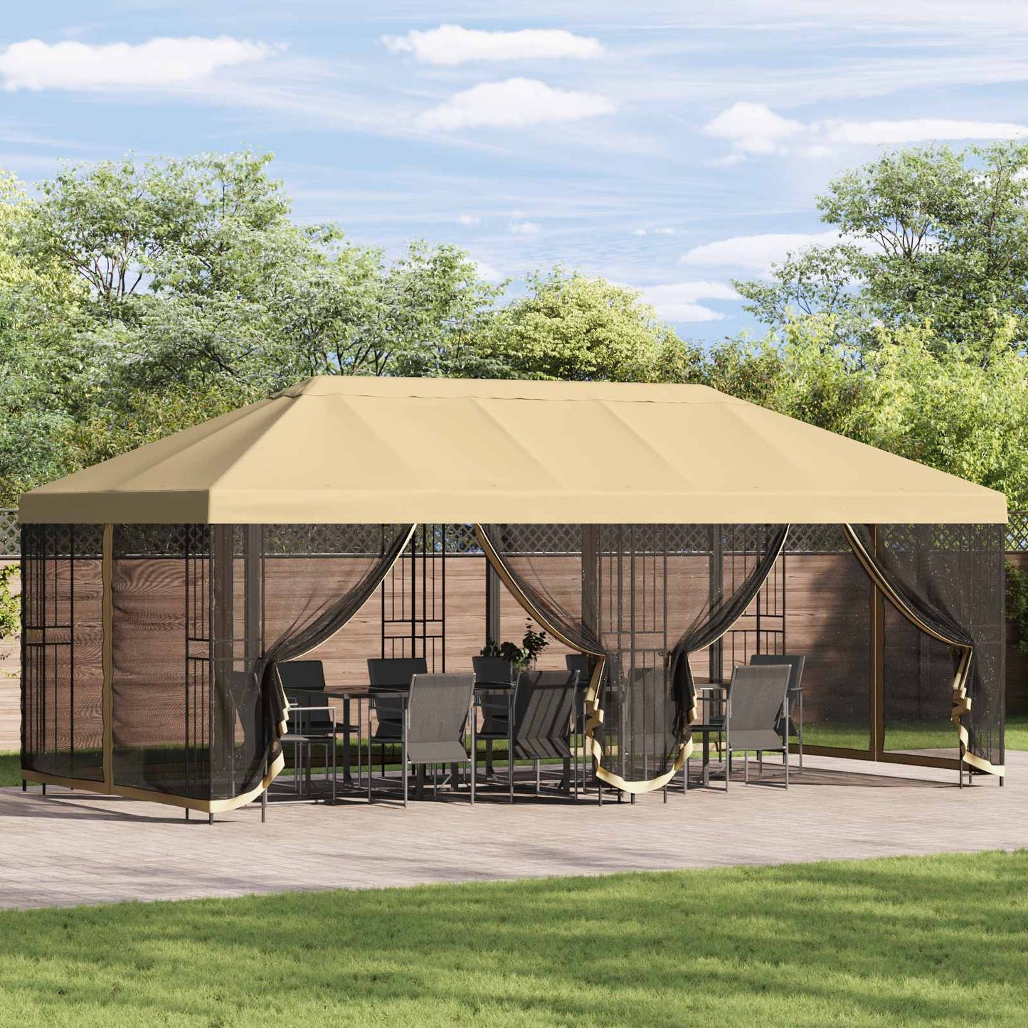 Gazebo Hoes met Zijwanden 6 x 3 m Crèmekleurig Polyester 190