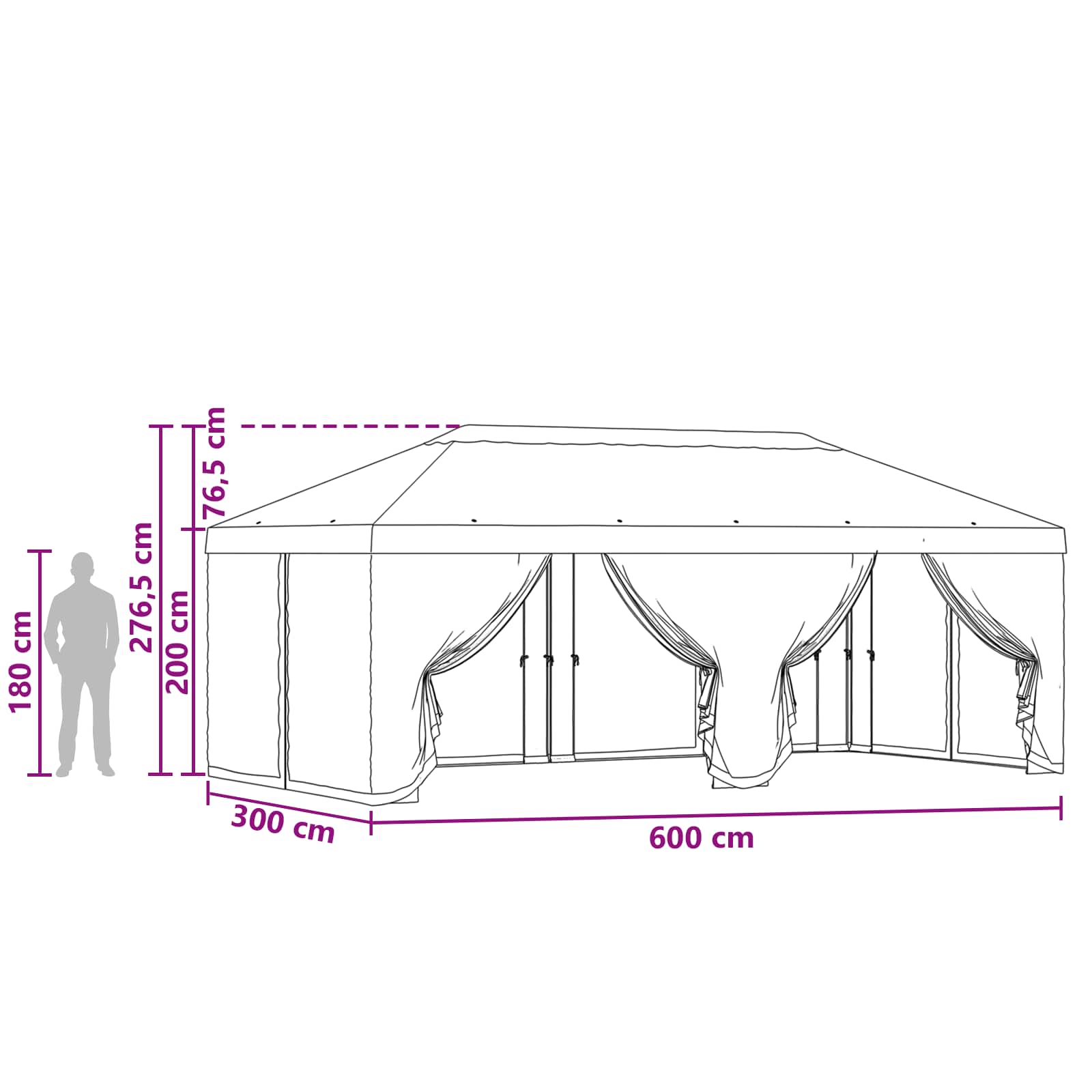 Gazebo Hoes met Zijwanden 6 x 3 m Blauw Polyester 190
