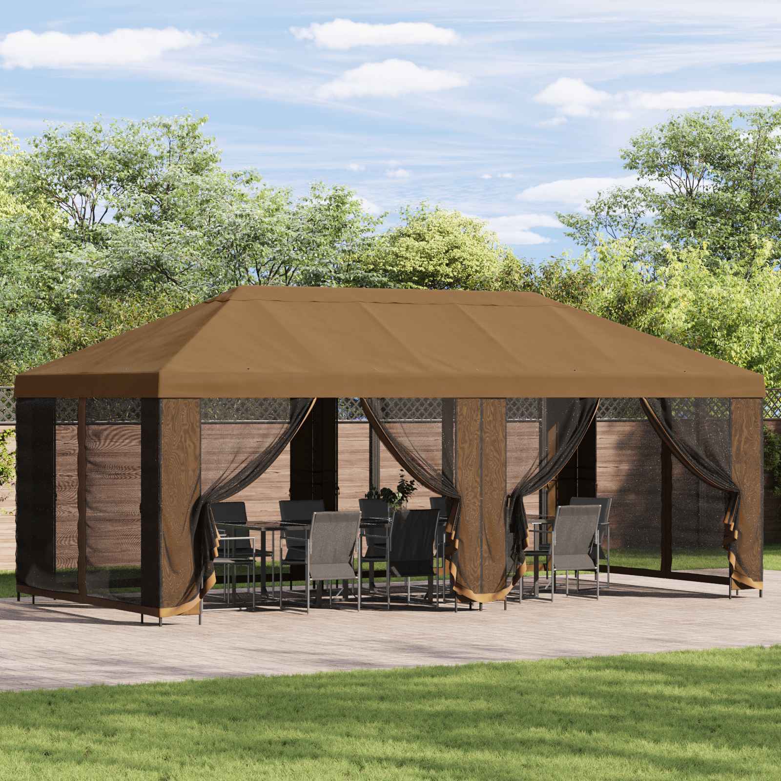 Gazebo Hoes met Zijwanden Beige 600,5 x 300,5 cm Polyester