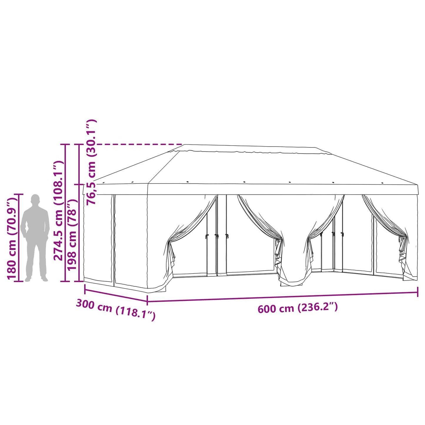 Gazebo Hoes met Zijwanden Crèmekleurig 600,5 x 300,5 cm