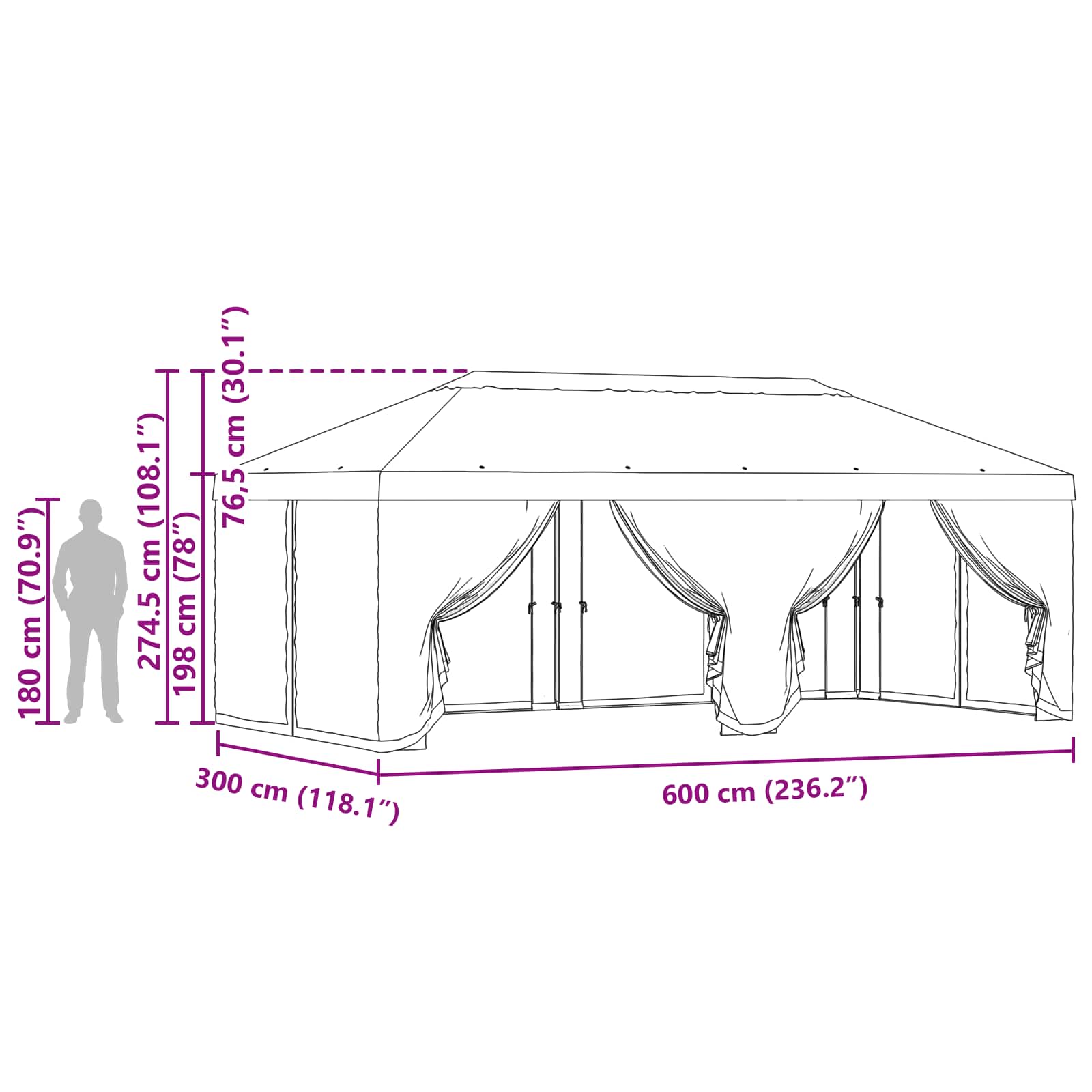Gazebo Hoes met Zijwanden Crèmekleurig 600,5 x 300,5 cm