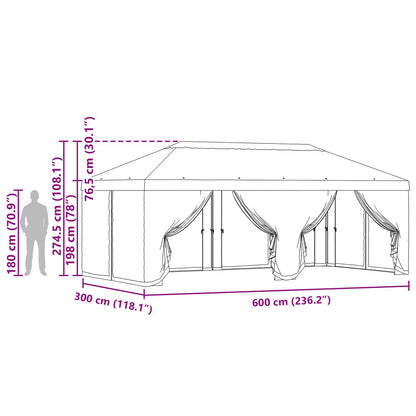 Gazebo Hoes met Zijwanden Crèmekleurig 600,5 x 300,5 cm