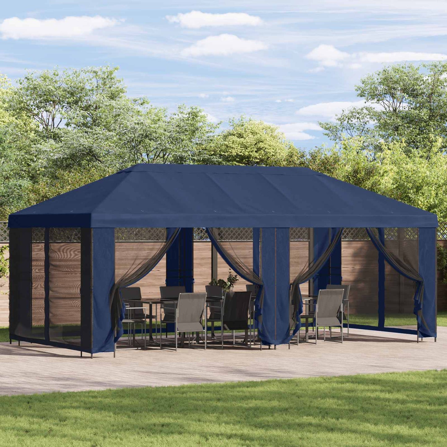 Gazebo Hoes met Zijwanden Blauw 600,5 x 300,5 cm Polyester
