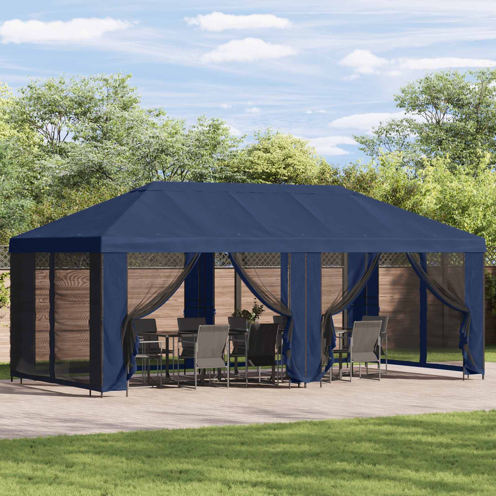 Gazebo Hoes met Zijwanden Blauw 600,5 x 300,5 cm Polyester