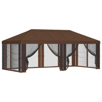 Gazebo Hoes met Zijwanden Bruin 600,5 x 300,5 cm Polyester