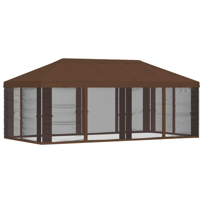 Gazebo Hoes met Zijwanden Bruin 600,5 x 300,5 cm Polyester