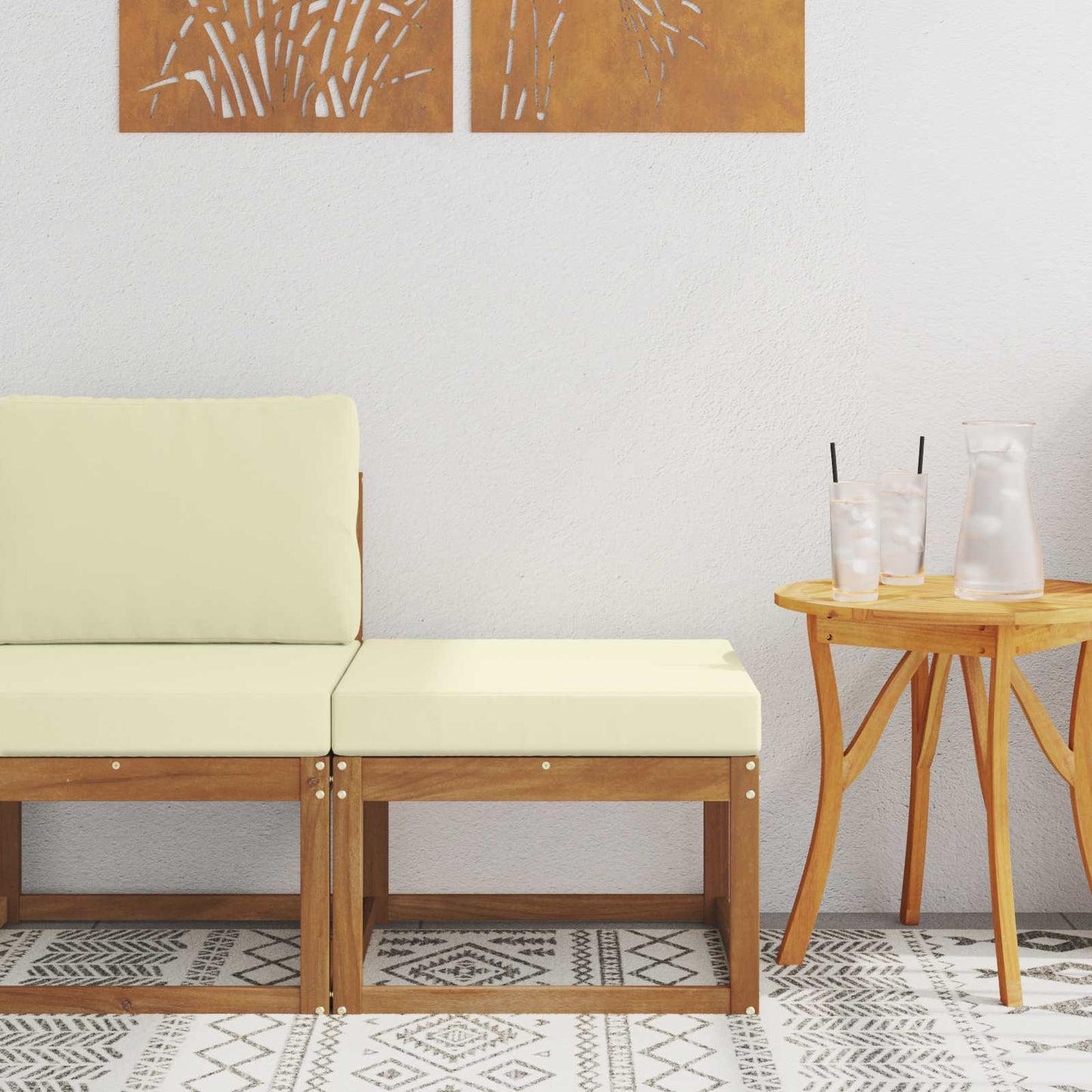 Buiten Voetenbank Massief Acaciahout Naturel Natuurlijk en crème