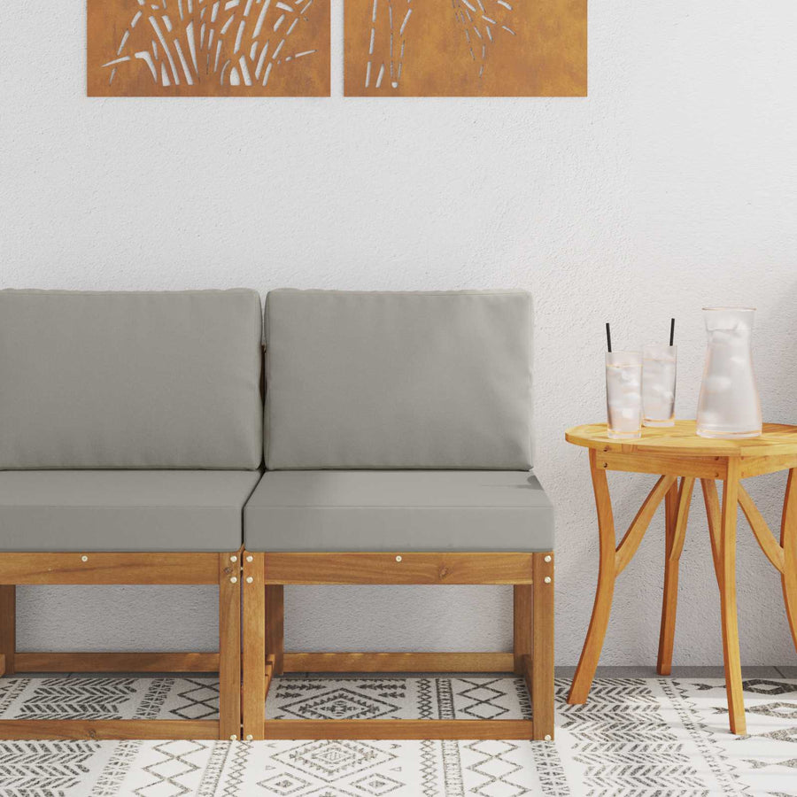 Buiten Midden Sofa Massief Acaciahout Naturel Natuurlijk en lichtgrijs
