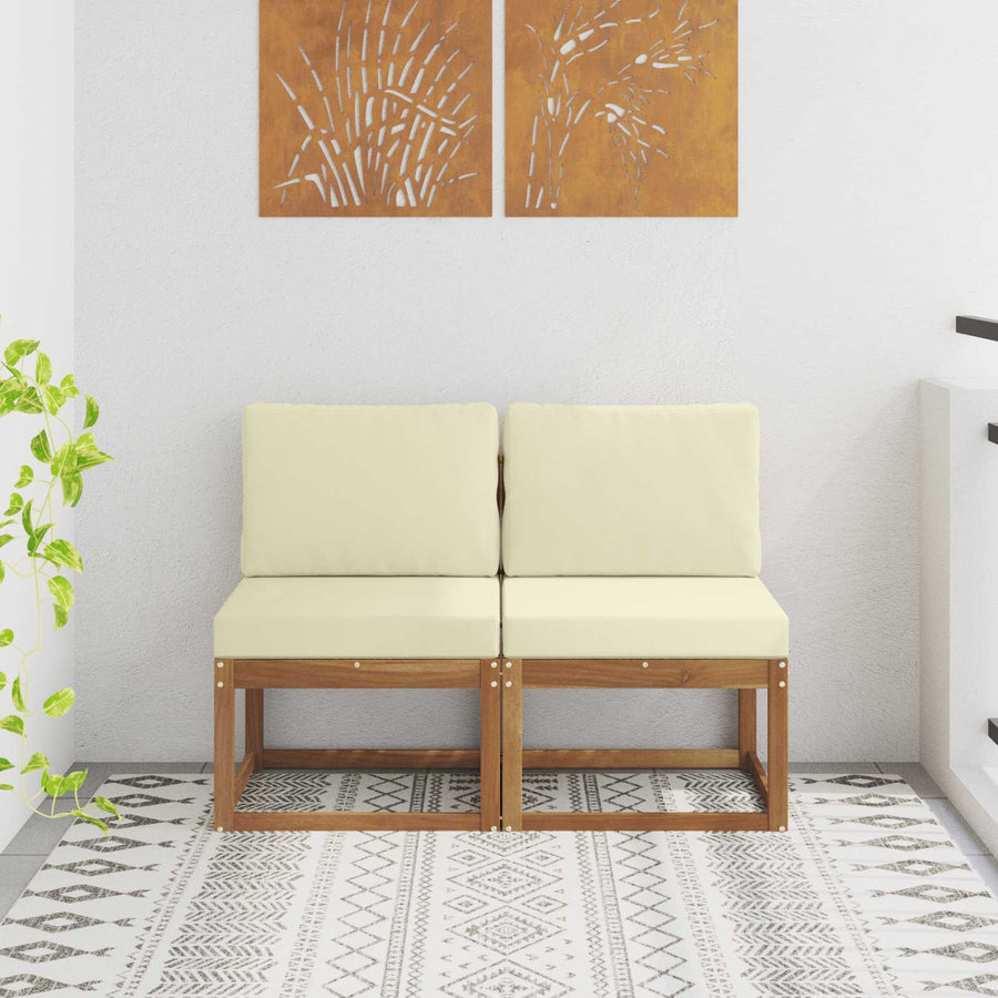2 Stuk Buiten Midden Sofa Massief Acaciahout Naturel Natuurlijk en crème